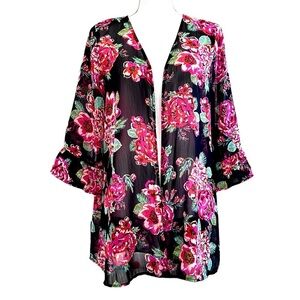 Gorgeous Floral Swim Suit Coverup Wrap Black Pink Red Size M